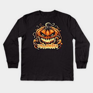 evil pumpkin Kids Long Sleeve T-Shirt